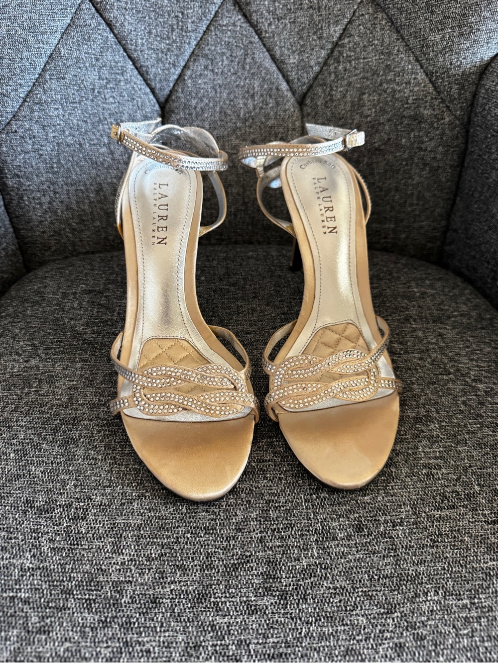 Ralph Lauren Champagne Rhinestone-Strap Heels